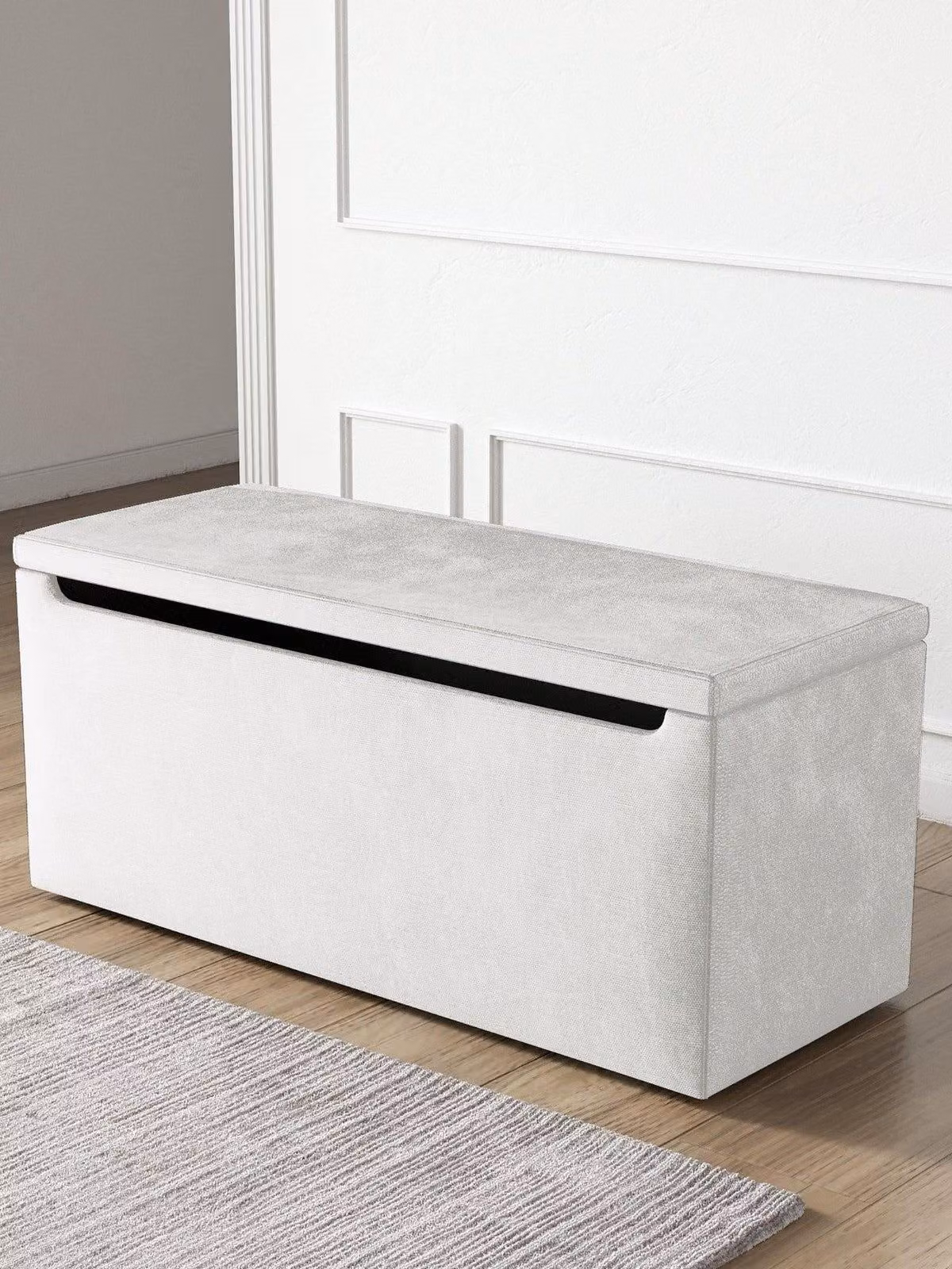 Very Home White Fabric Upholstered Ottoman Storage Footstool, W/D/H: 101.5 x 41.5 x 41.5 cm