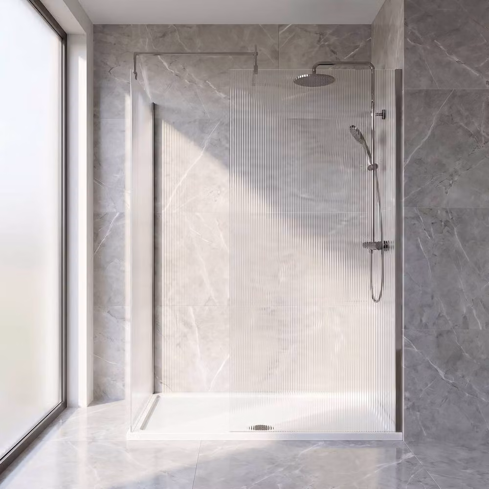 Balterley Fluted Walk-In Wetroom Bundle in Gunmetal and Silver, W: 1400 mm, D: 800 mm – 2