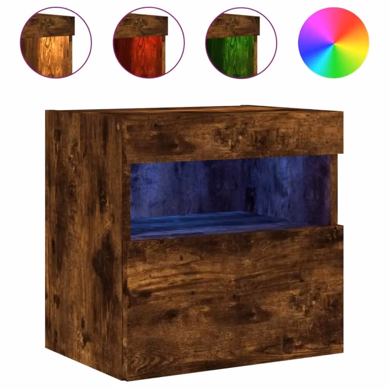 Berkfield Home Modern Wall Mounted TV Cabinet with Integrated LED Lights in Smoked Oak Brown, W/D/H: 40 x 30 x 40 cm