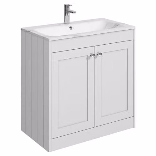 Balterley Floor Standing 2 Door Bathroom Vanity Unit with Rectangular Basin and Soft Close Doors, White, W: 80 cm, D: 45.3 cm, H: 80 cm