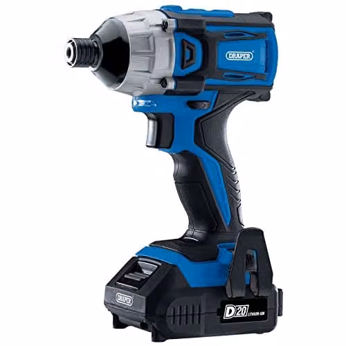Draper 86958 D20 20V Brushless 1/4" Impact Driver in Black and Blue with 2 x 2.0Ah Rechargeable Batteries and Charger – 1