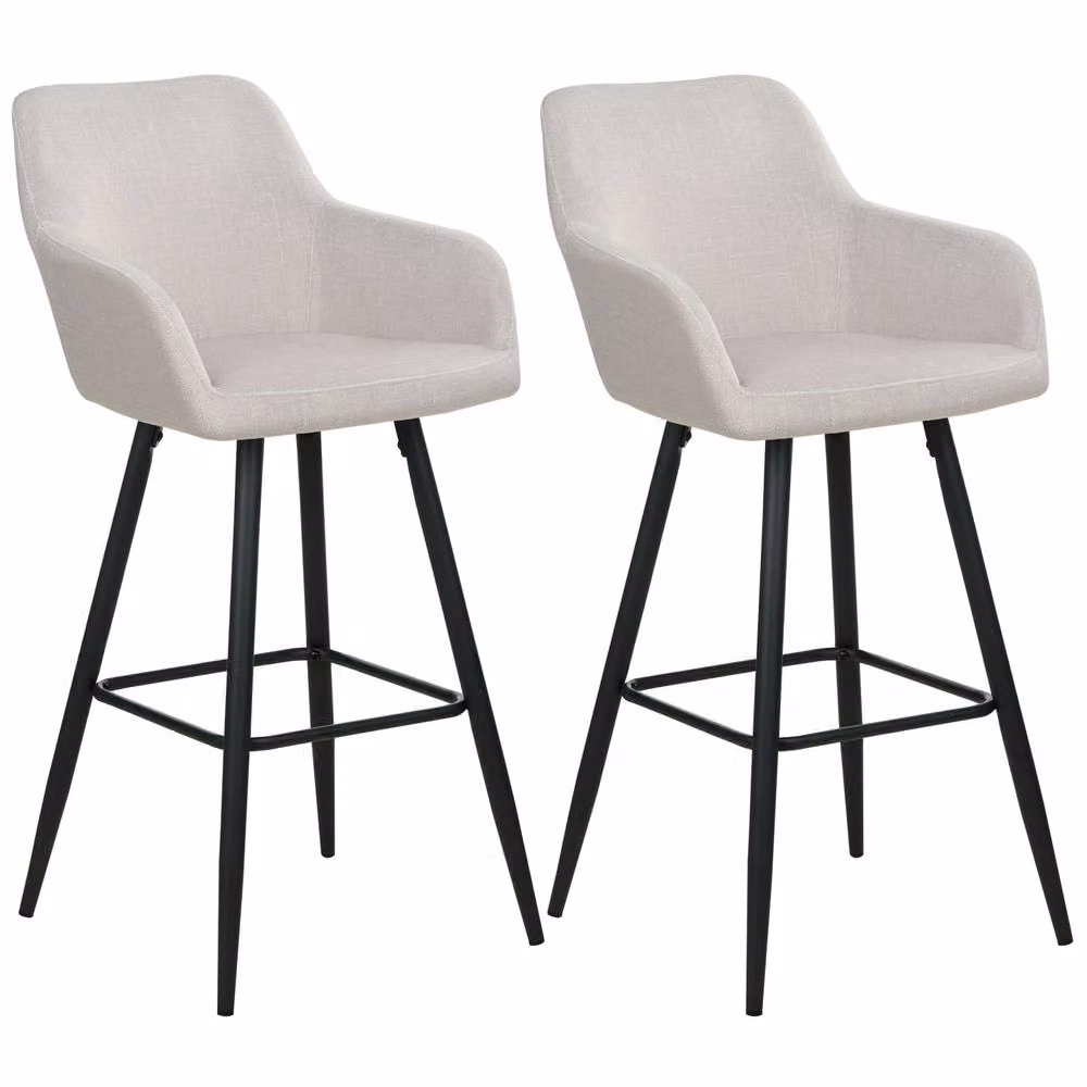 Wyld and Coco Taupe Velvet Bar Stool Set of 2 with Black Metal Legs and Armrests in Beige – 2