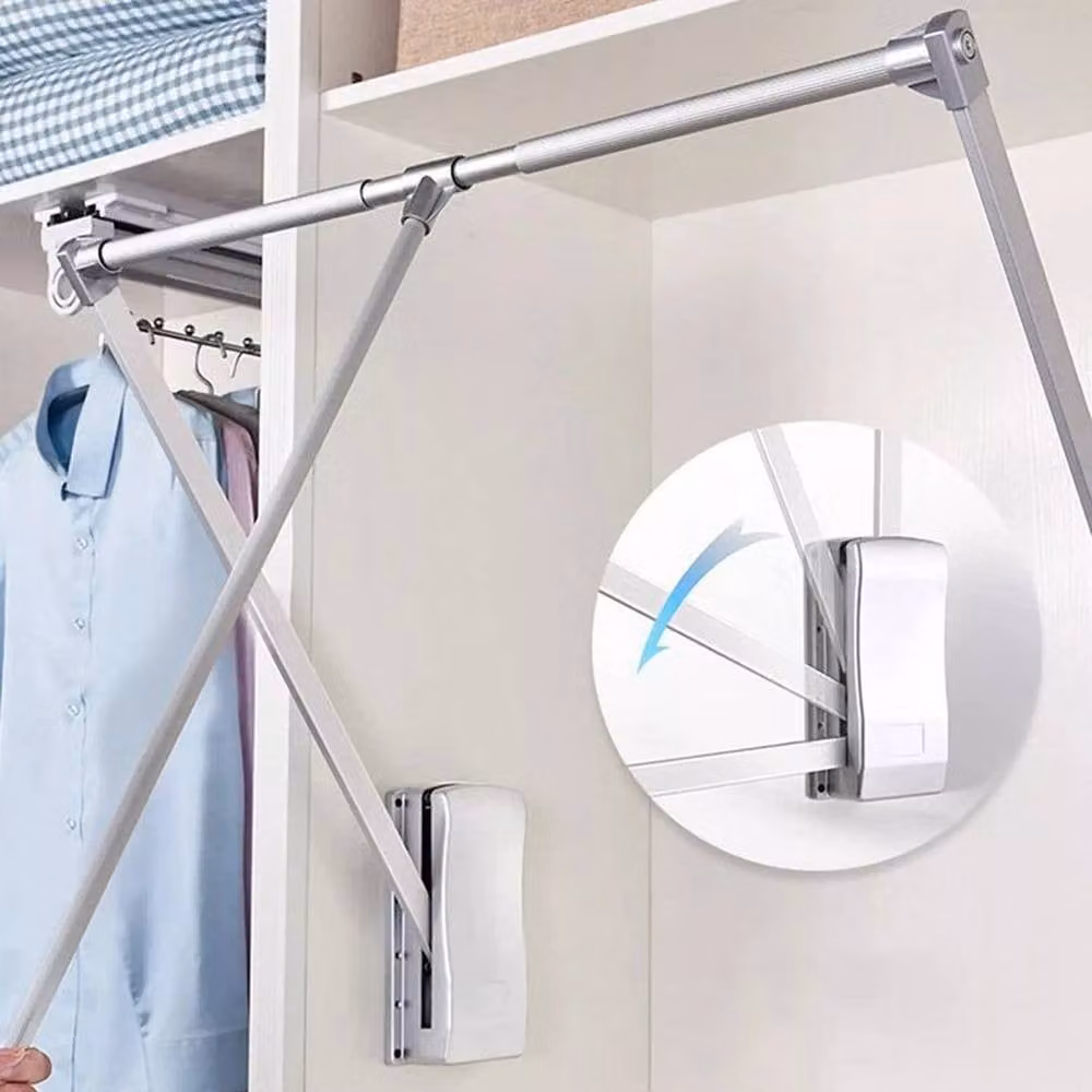 NESTLUNE Heavy Duty Silver Pull Down Wardrobe Hanging Rail, W: 100 cm, D: 15 cm – 2