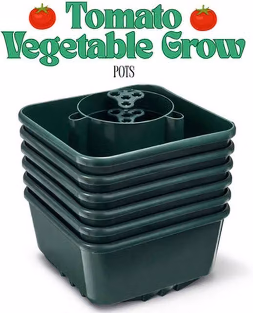 FLAVORA 6-Pack Green Plastic Tomato Growbag Pots for Vegetable and Fruit Garden Planters, 1.25kg