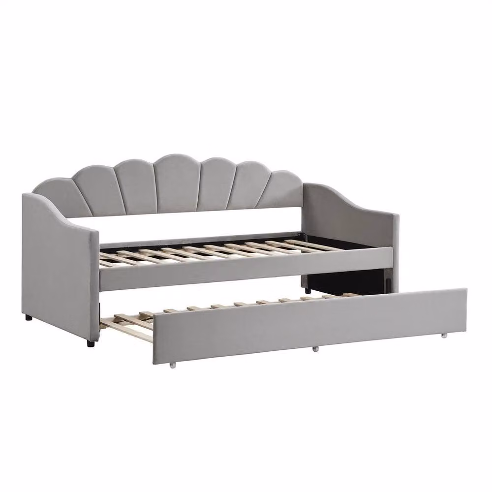 FORGEVIO Grey Velvet Upholstered Single Bed Frame, W/D/H: 90 x 190 cm – 4