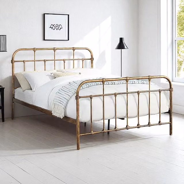 OAT Home Industrial Metal Bed Frame in Gold, 180 x 200 cm