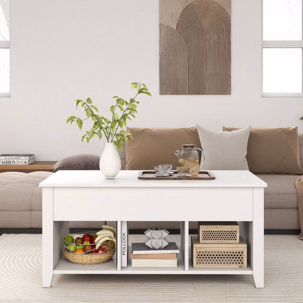 VOGREX White Lift Top Coffee Table with 3 Storage Cubes – 2