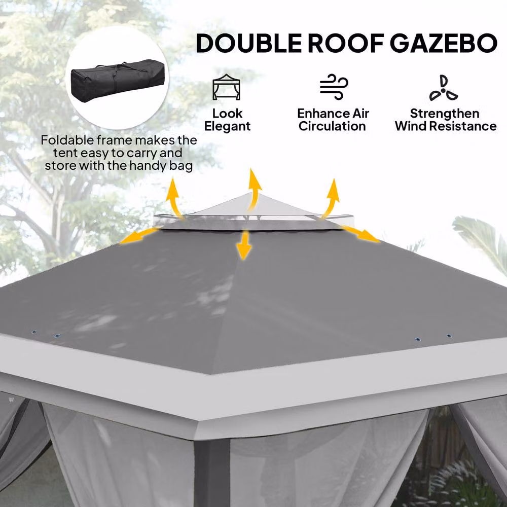 OUTSUNNY Pop Up Gazebo Height Adjustable Canopy Tent with Carrying Bag, Dark Grey – 4