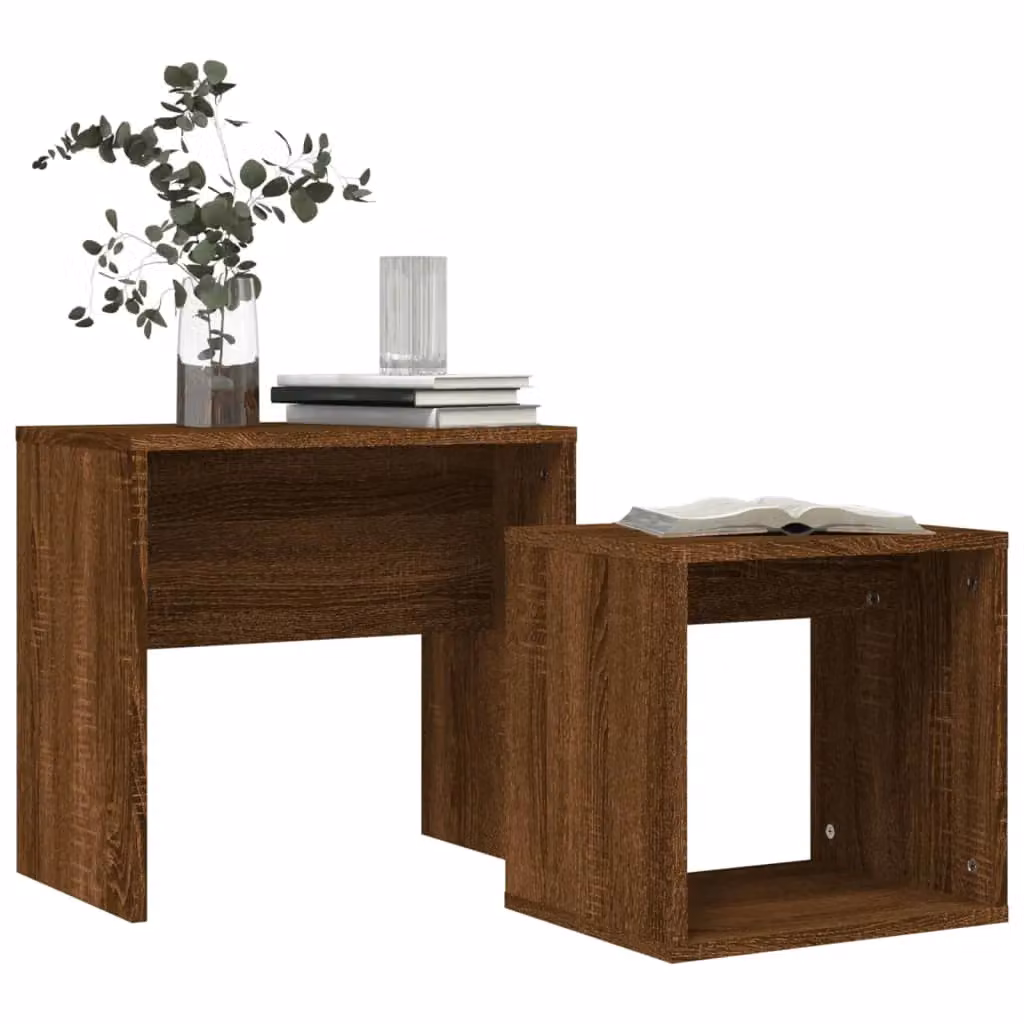Berkfield Home Nesting Coffee Tables, 2 Piece Set in Brown Oak Engineered Wood – 3