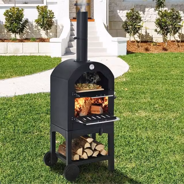 Costway Portable Steel Outdoor Pizza Oven with Wheels, Black