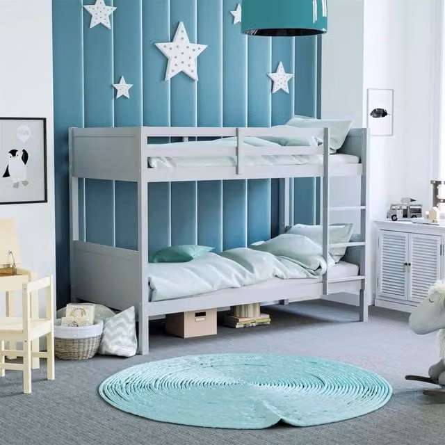 FORGEVIO Single Bunk Bed for Children in Grey Solid Pine Wood, W/D/H: 70 x 140 x 91.44 cm