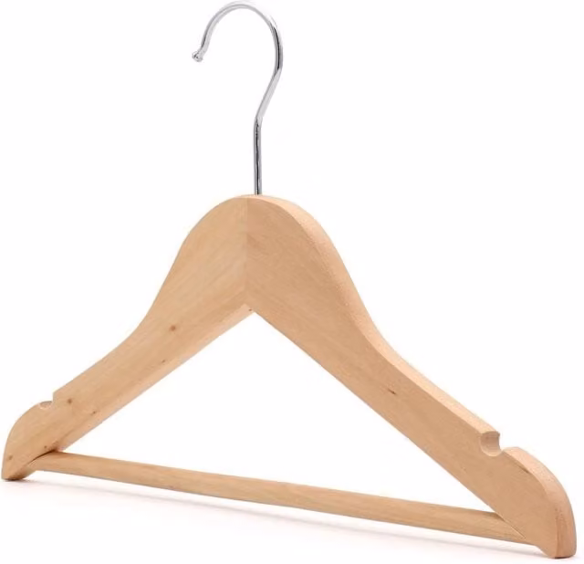 PAWNORA Wooden Coat Hangers with Bar in Brown, Space Saving, W: 30 cm