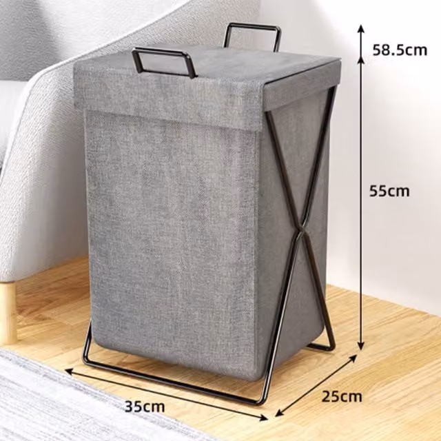 Livingandhome Collapsible Fabric Laundry Basket with Handles, Grey, W/D/H: 58.5 x 35.0 cm