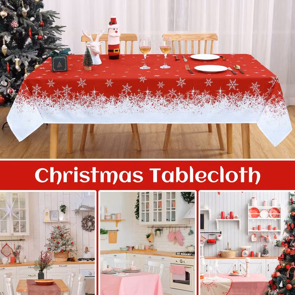 London Boutique 2-Piece Red and White Snowflake Christmas Rectangular Tablecloth Set, W: 137.16 cm, L: 228.6 cm – 4