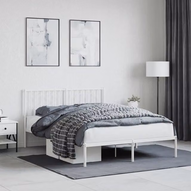 Berkfield Home Metal Bed Frame with Headboard, White, W/D/H: 140 x 190 cm – 1
