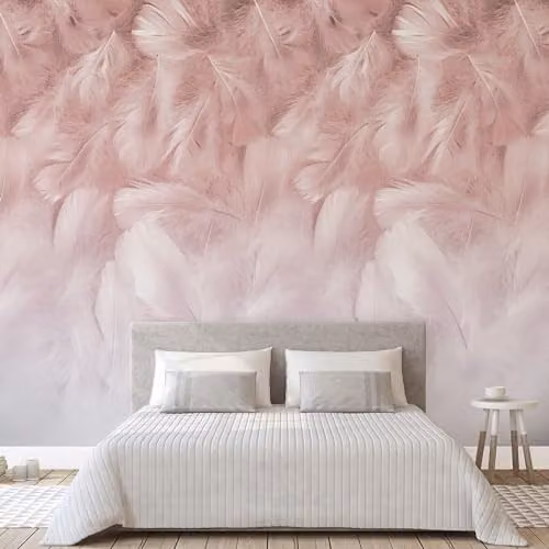 Grandeco Feathers Textured Mural, Pink and White, W: 280 cm, H: 159 cm