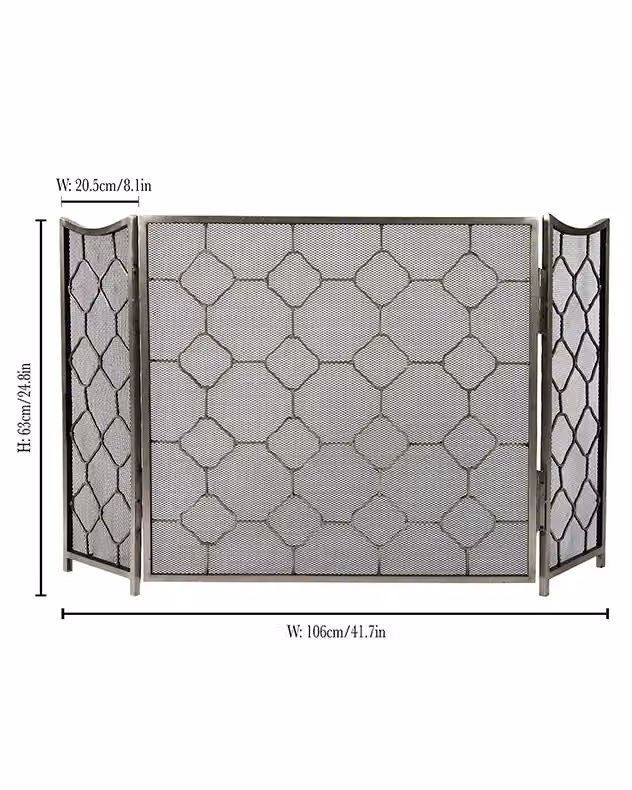 Dibor Marrakesh Vintage Style Pewter Footed Fireplace Guard in Silver, H: 63 cm, W: 106 cm – 2