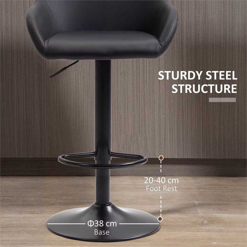 Nordara Set of 2 Adjustable 360 Degree Swivel Bar Stools in Matt Black, Height: 100 cm, Width: 15 cm – 4