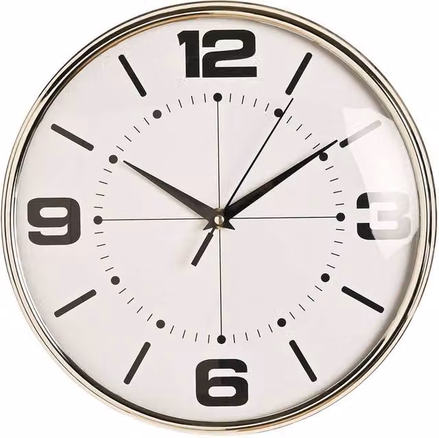 HOMETIME Modern Round Analog Wall Clock in Silver with Chrome Metal and Domed Glass, Diameter: 28 cm