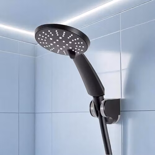 Showerdrape Activo Round Matt Black 5-Spray Pattern Shower Head with Massage and Mist Settings
