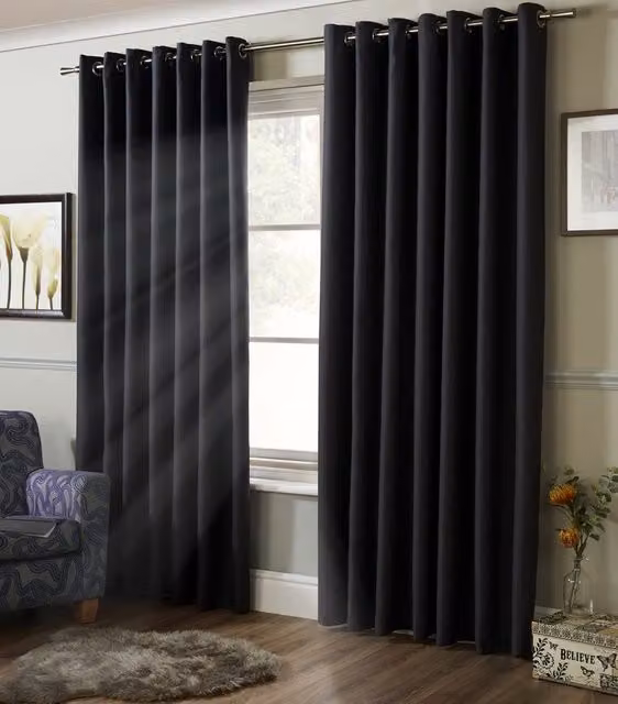 Terrys Blackout Eyelet Curtains in Anthracite Charcoal Polyester