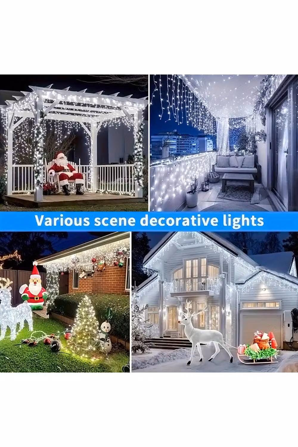 Living and Home Solar-Powered White LED Icicle String Lights with Remote Control and Dusk Sensor – 4