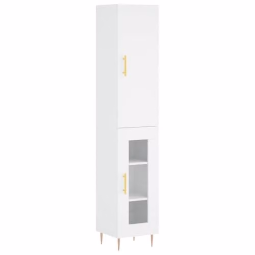 vidaXL White Highboard with Glass Doors and Internal Shelves, W/D/H: 34.5 x 34.0 x 180.0 cm