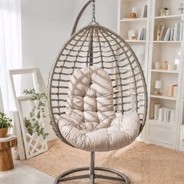 Lifeideas Oval Hanging Egg Chair Cushion in Brown and Beige Outdoor Polyester Fabric