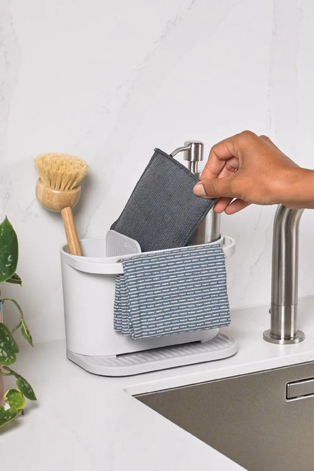 ReBorn Stone Cutlery Drainer and Sink Tidy Set in White – 3
