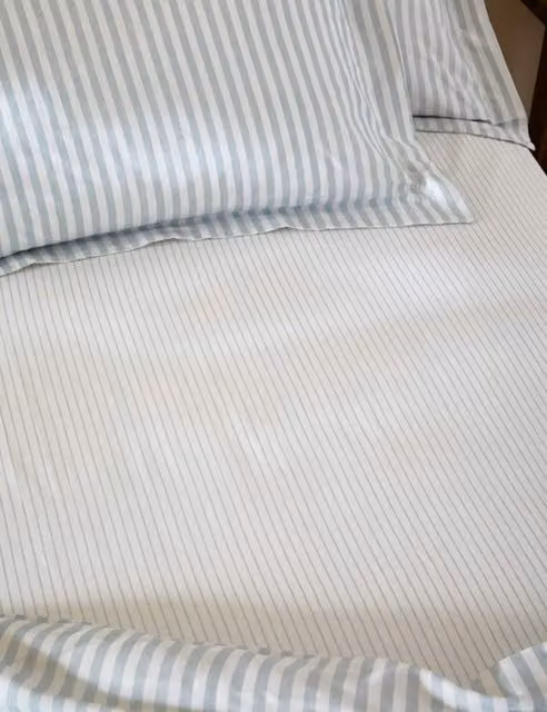 YARD Hebden Striped Pure Cotton Fitted Sheet, Light Blue, 180 x 200 cm