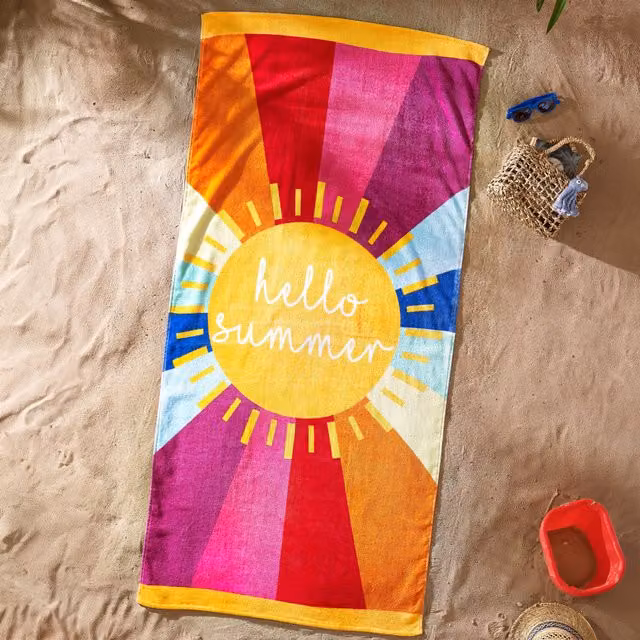 Catherine Lansfield Hello Summer Fluffy Cotton Absorbent Beach Towel, Multicolour