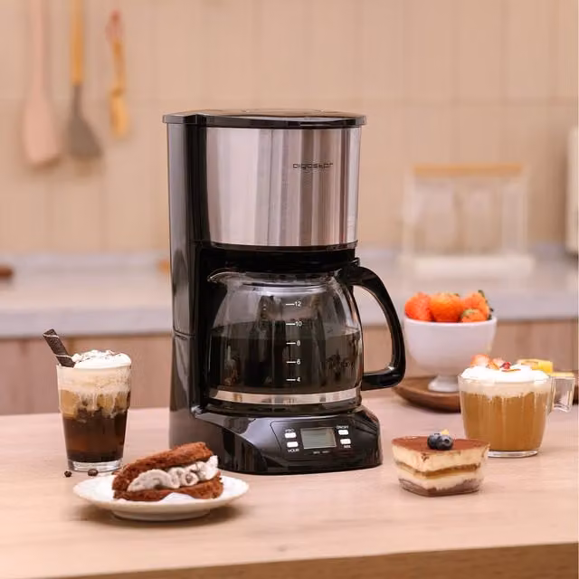 Aigostar 800W Filter Coffee Machine with Glass Jug and Timer in Black