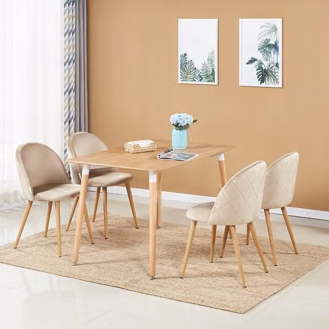 Life Interiors Lucia Halo Dining Set with Rectangular Table and 4 Beige Chairs