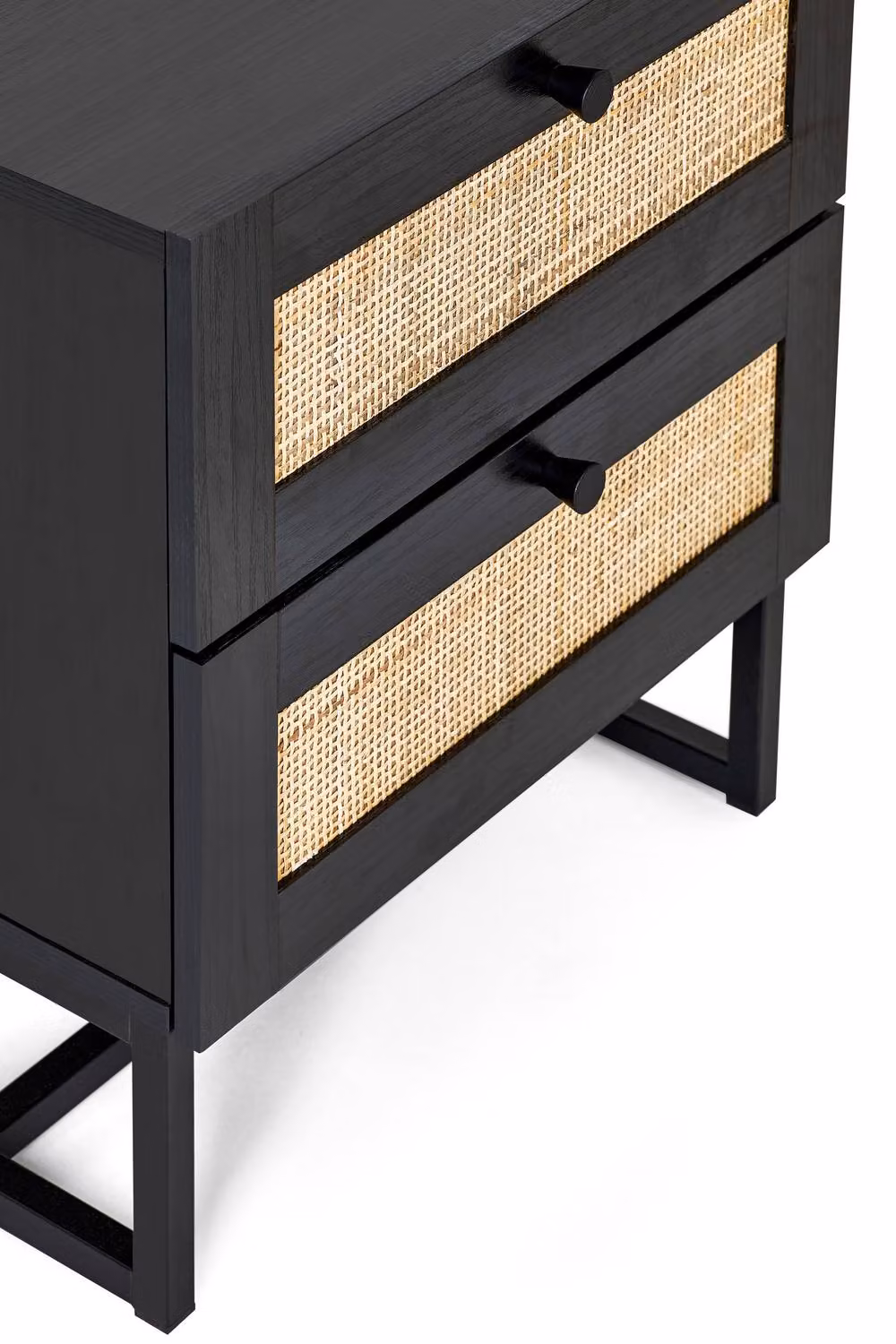 Julian Bowen Padstow Black and Rattan 2 Drawer Bedside Table, W/D/H: 40 x 30 x 55 cm – 7