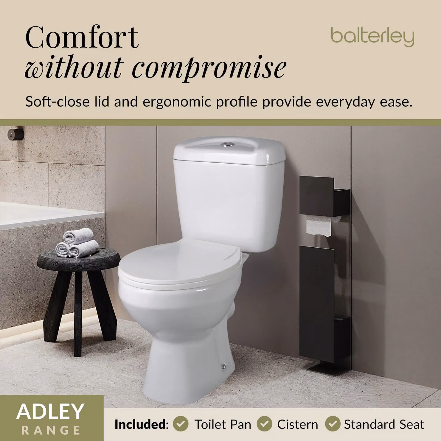 Balterley Adley Floor Standing Ceramic Toilet Pan and Cistern with Seat, White, W: 38.2 cm, H: 74.8 cm – 4