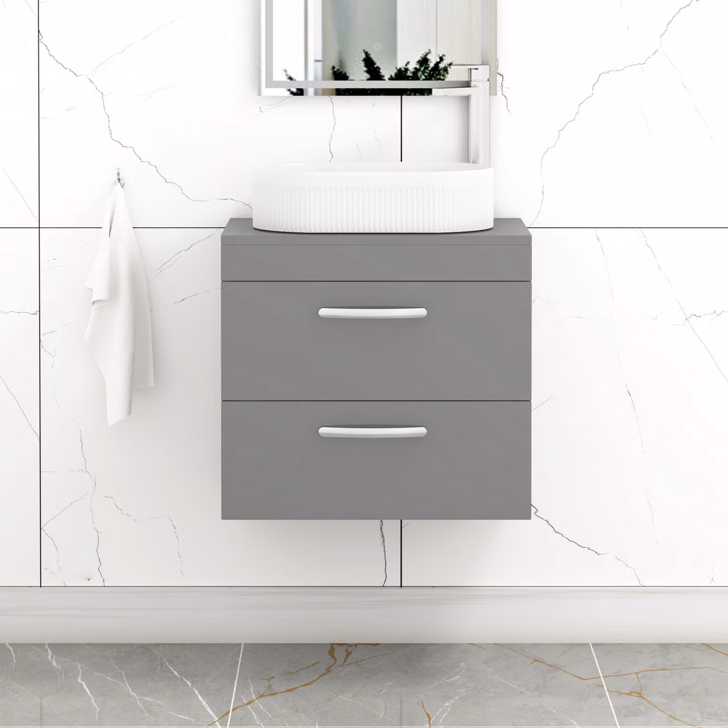 Royal Bathrooms Turin 800mm Wall Hung Vanity Unit with 2 Drawers and Lyon Countertop Basin in Indigo Grey Gloss
