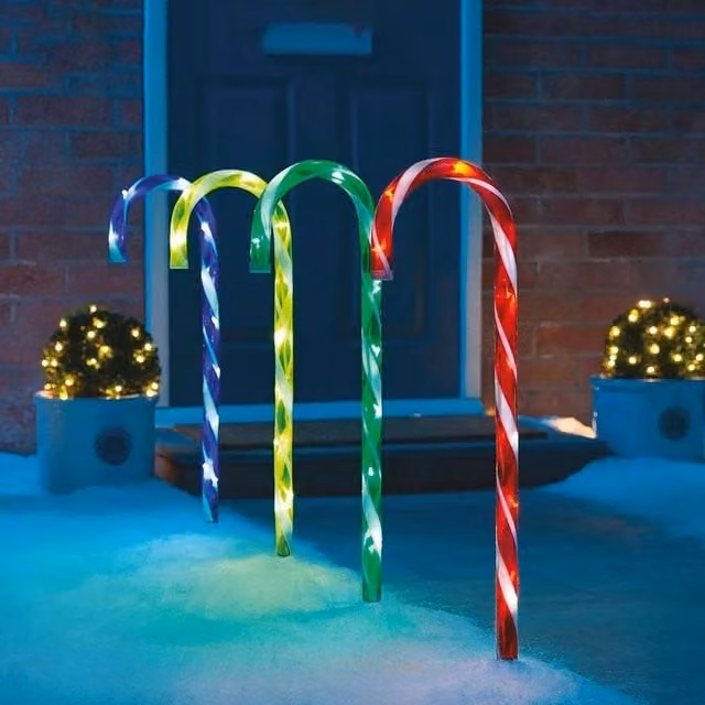 FLAVORA Multicoloured 4Pcs LED Candy Cane Christmas Lights with Timer, H 100 cm x W 15 cm – 1