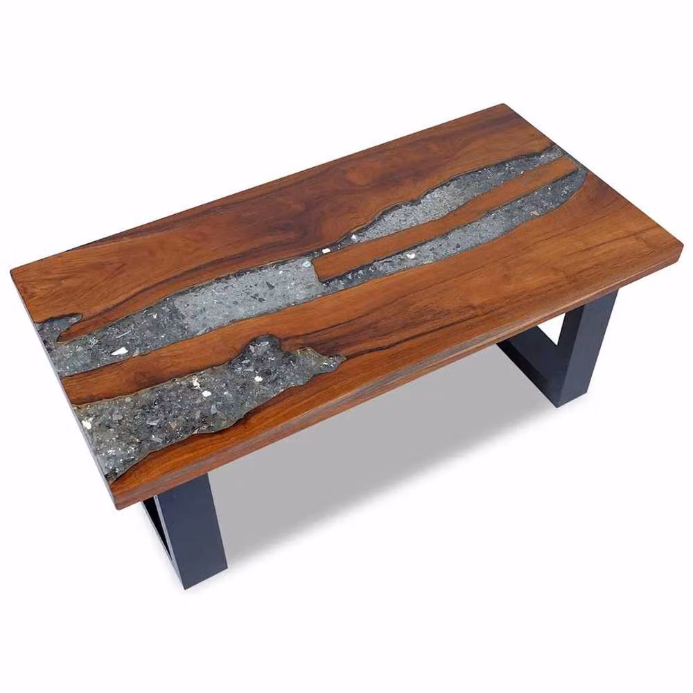 Berkfield Home Modern Rectangular Coffee Table in Teak and Mango Wood, W/D/H: 100 x 50 x 40 cm – 2