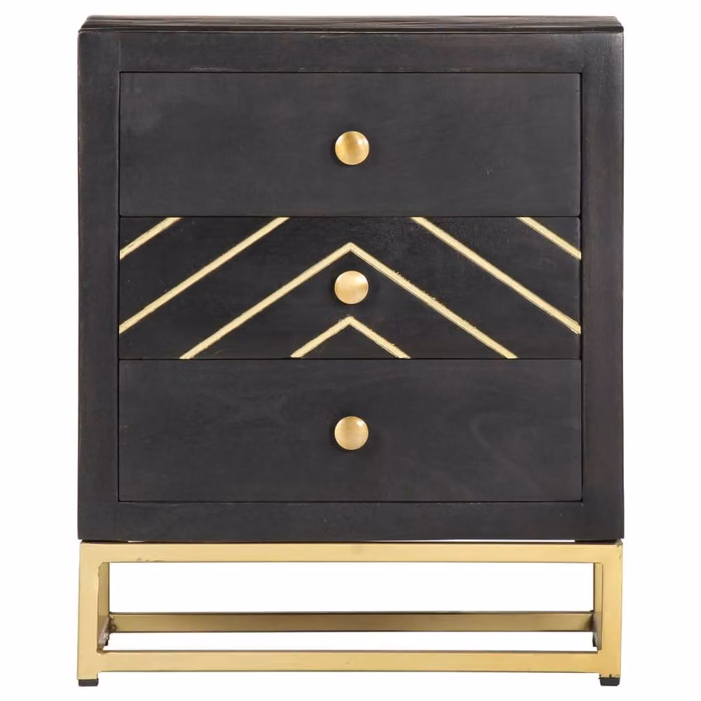 Berkfield Home Beautiful Bedside Cabinet in Black and Gold, Solid Mango Wood, W/D/H: 40 x 30 x 50 cm – 2