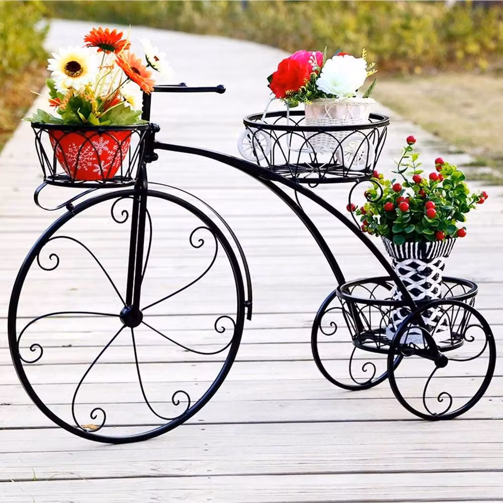 FLAVORA Nostalgic Tricycle Metal Plant Stand and Flower Planter in Black – 3