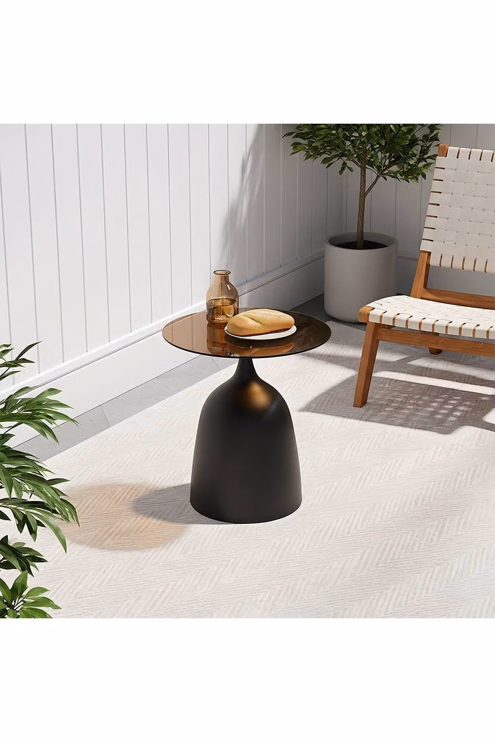 Living and Home Round Tempered Glass Top Side Table in Black and Transparent – 2