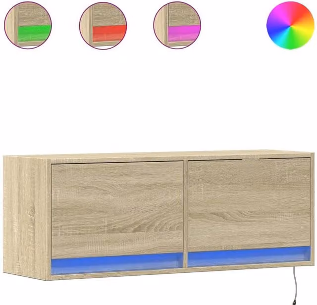 Berkfield Home Wall Mounted TV Cabinet with Integrated LED Lights in Sonoma Oak, Light Brown, W/D/H: 100 x 31 x 35 cm – 1