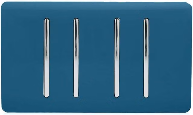 Trendi 4 Gang 2 Way Screwless Raised Front Quad Electrical Wall Light Switch in Midnight Blue and Chrome – 1