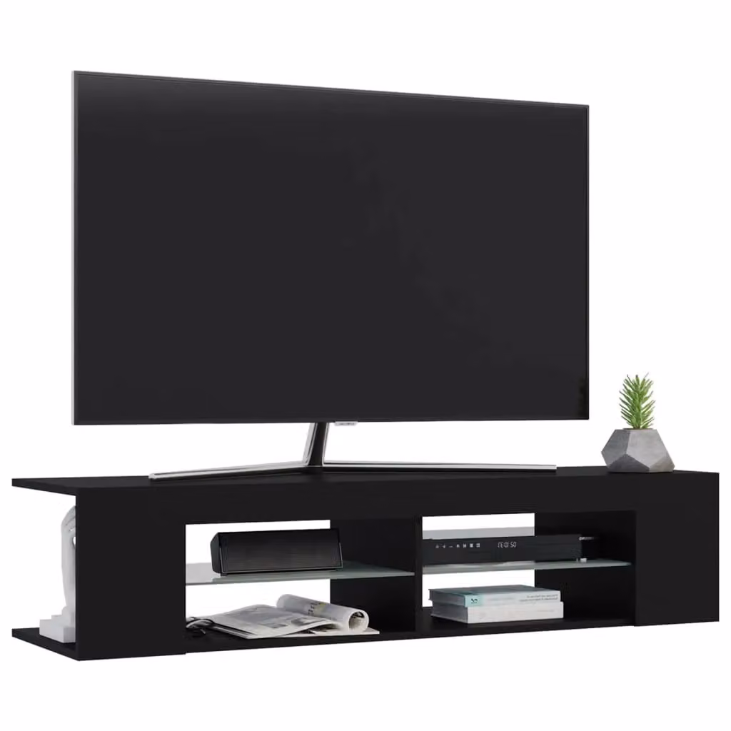 Berkfield Home Modern TV Cabinet with LED Lights in Matt Black, W: 135 cm, D: 39 cm, H: 30 cm – 3