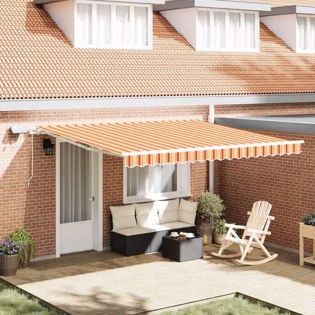 Berkfield Home Manual Retractable Wall-Mounted Awning with LED in Yellow and Orange, W: 400 cm, D: 300 cm