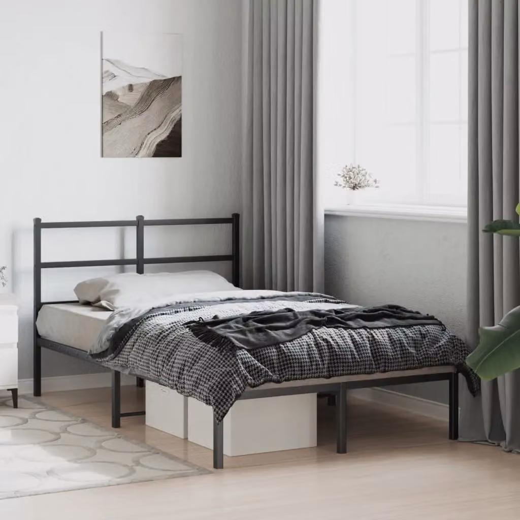 Berkfield Home Metal Bed Frame with Headboard, Black, W/D/H: 120 x 190 cm – 3