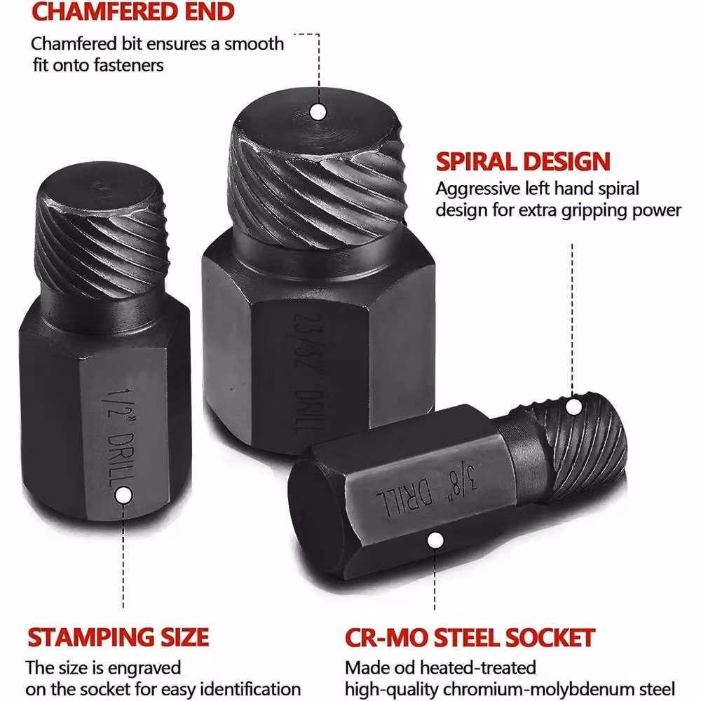 Ventryn 25-Piece Steel Extractor Socket Set for Damaged Screws and Stud Bolts in Black – 4