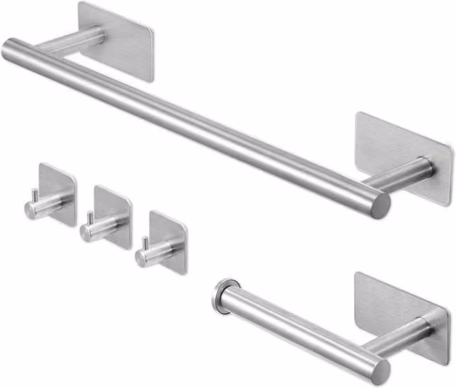 Kelvenix Silver Bathroom Accessories Set with Adhesive Towel and Toilet Roll Holders