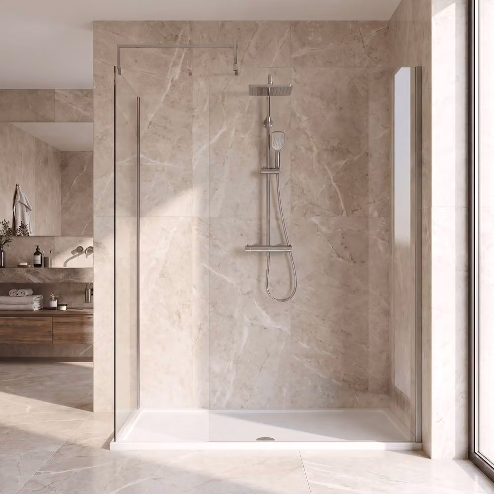 Balterley Walk-In Wetroom Bundle with Rectangular Tray and Fixed Glass, Silver and Transparent, W: 1700 mm, D: 800 mm – 2