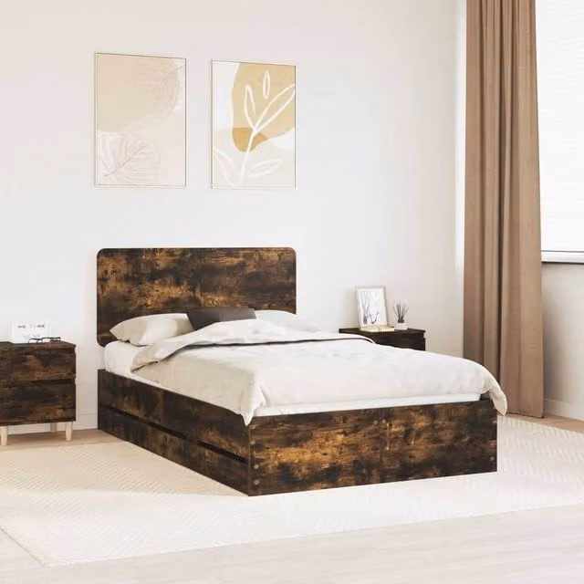 Berkfield Home Modern Bed Frame with Drawers in Smoked Oak Brown, W/D/H: 120 x 190 cm
